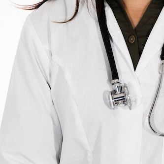 close up female doctor with stethoscope around her neck isolated white backdrop 23 2148129552