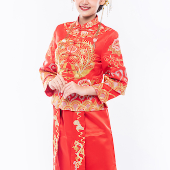 woman wear cheongsam suit smile welcome traveller event chinese new year